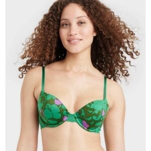 Auden The Daydream Light lift Demi Coverage Underwire Bra Green Floral Size 34C